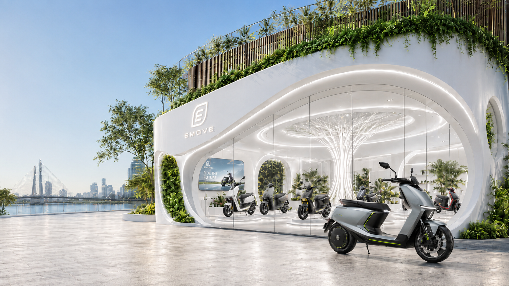 EMOVE showroom futurista à beira-mar